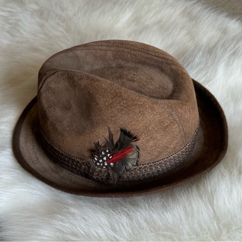Vintage Men’s Trilby Style Hat Brown Suede Leather 1960s Made in Britain